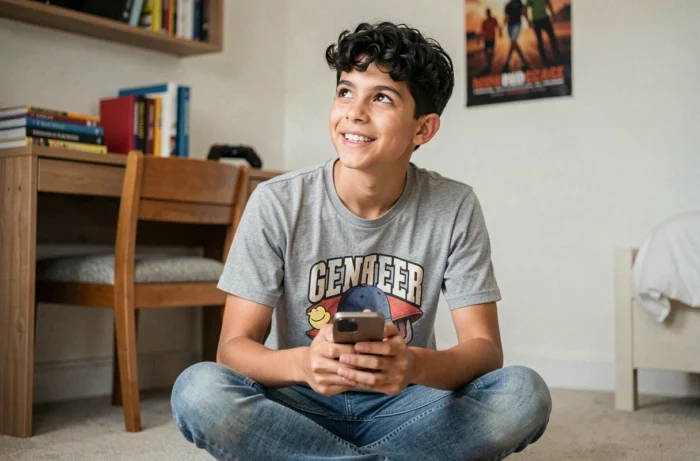 Adolescent négociant plus de temps d'écran avec ses parents en utilisant Google Family Link