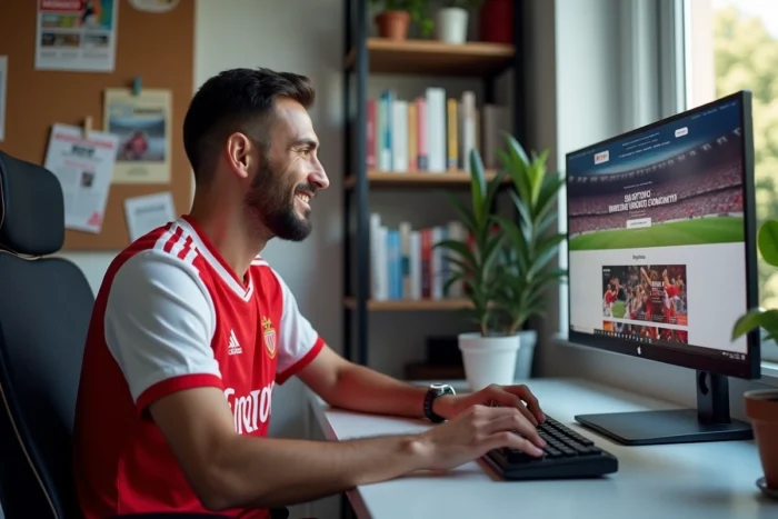 Fan de l'AS Monaco consultant la communauté ASM Vizu depuis son bureau à domicile