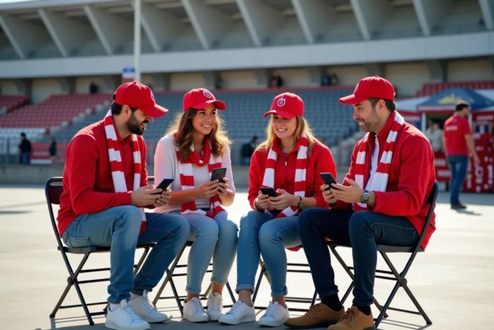 Supporters de l'AS Monaco échangeant sur ASM Vizu devant le Stade Louis-II avant un match